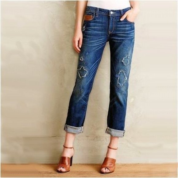 Anthropologie Denim - RARE Pilcro Premium Distressed mid rise  embellished Jeans LIKE NEW